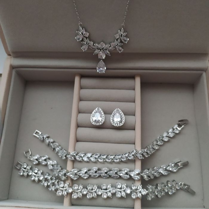 Srebrny komplet ślubny naszyjnik kolczyki bransoletka