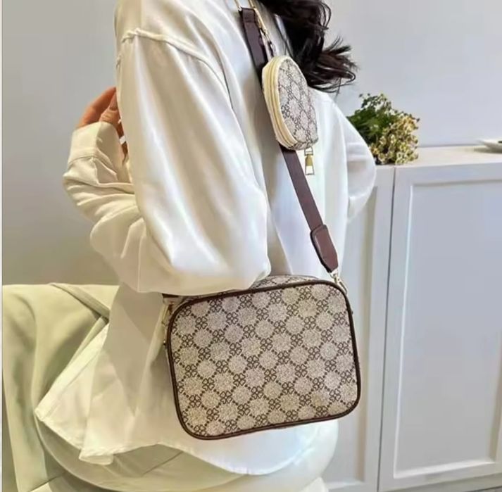 Torebka z saszetka monogram wzór 2w1 listonoszka nerka crossbody torba