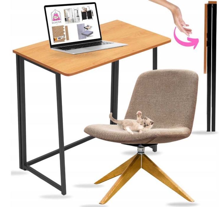 Biurko komputerowe BoHome Miodowy Dąb Czarne jak Drewno składane