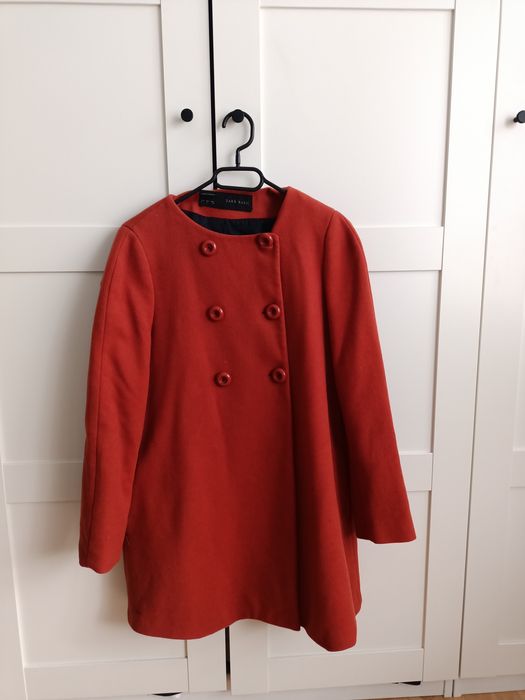 Płaszczyk płaszcz parka Zara elegancki dwurzędowy z guzikami czerwony