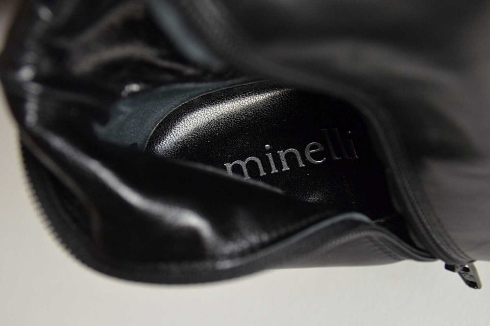 TAJEMNICZA KLASYKA kozaki Minelli do kolan skóra stabilna szpilka 36