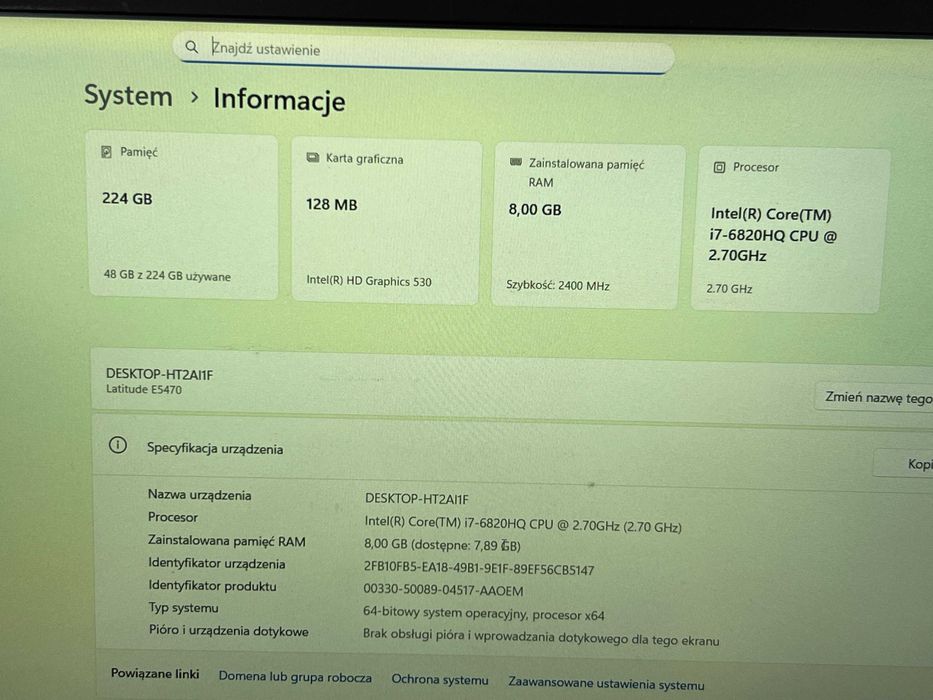 Laptop Dell E5470 i7-6820HQ SSD FHD Win11