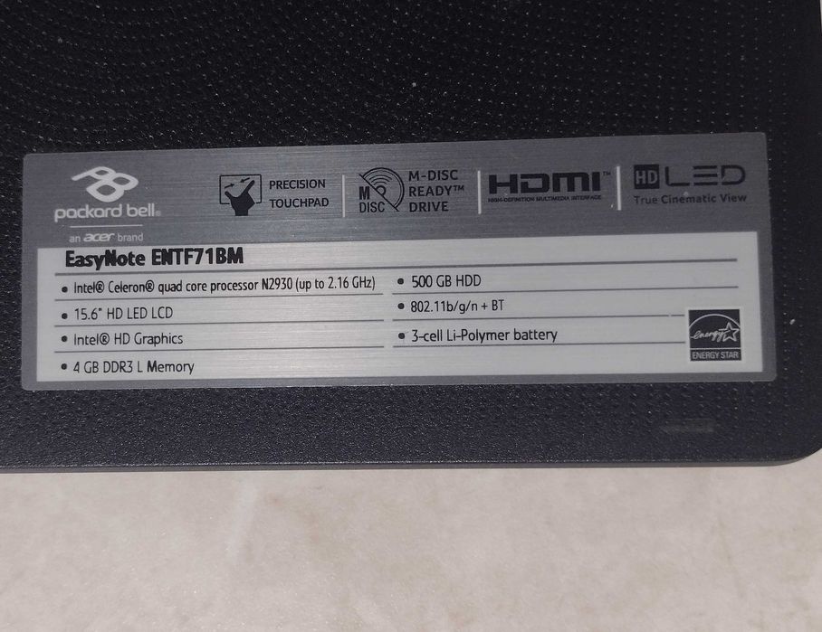 laptop Pacard Bell easy note 15,6"