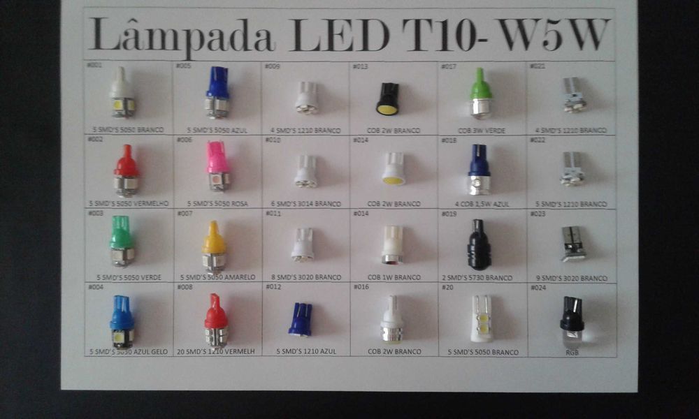 Led T10-W5W varias cores (NOVAS) [Novo Preço] a partir de