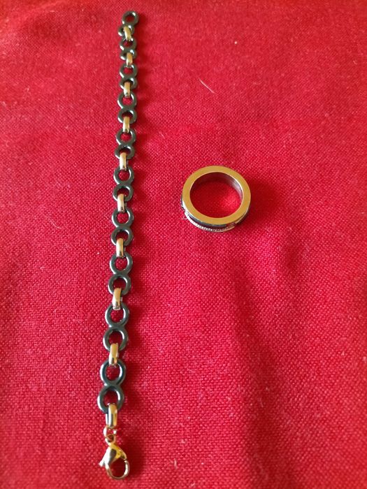 Komplet biżuteryjny stal ceramika i cyrkonie