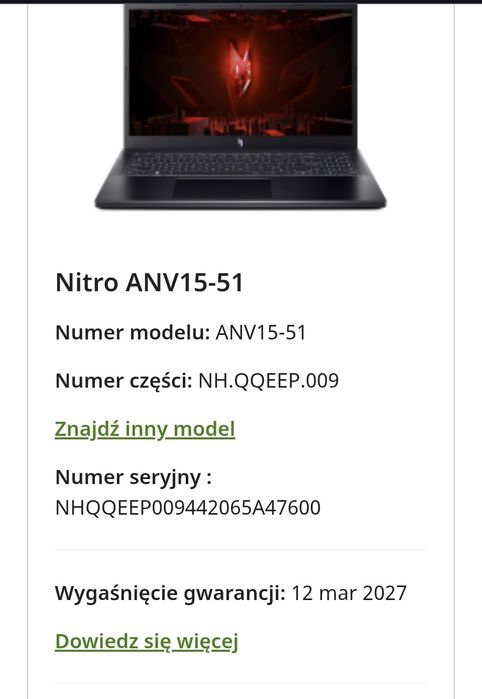 Zamienie Acer Nitro V 15 | i9-13900H | RTX 4060 | 16GB | 1TB SSD | 165