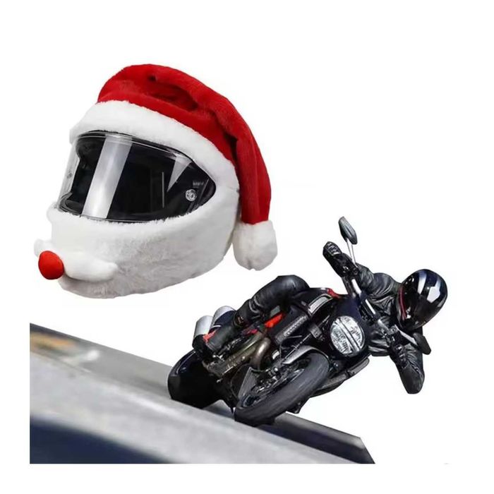Gorro de Pai Natal com Barba para Capacete de Mota - Tamanho Único