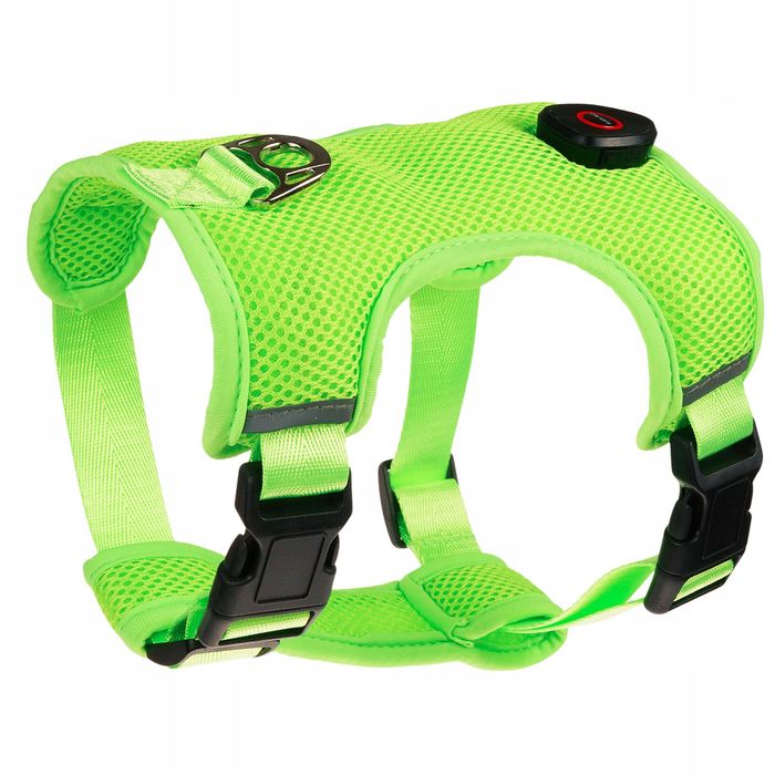 LED Szelki dla Psa Guard S - Bezuciskowe, Odblaskowe, USB, Zielone