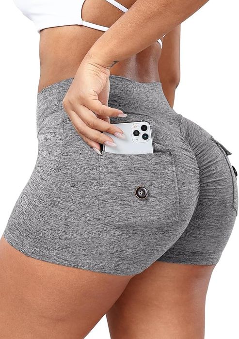 Szorty sportowe damskie push-up z kieszeniami, szare L