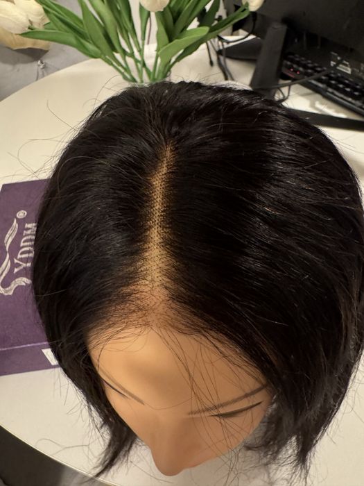 Peruka z naturalnych wlosow lace front ciemny braz ciecie na boba