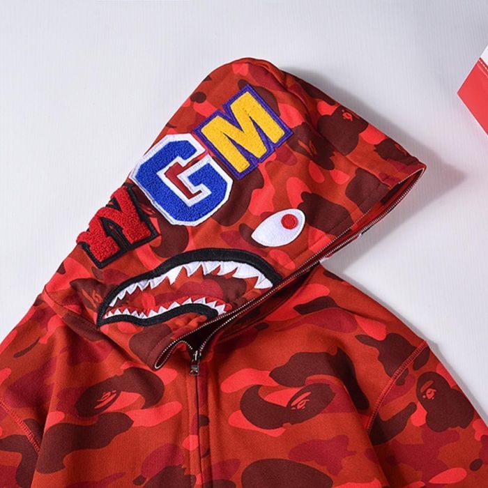 Худі Bape A Bathing Ape Shark Red Camo Full Zip Unisex Hoodie