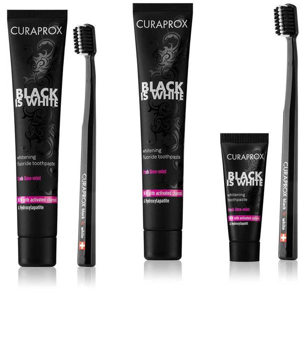 Curaprox black is white стоматологічний набір / відбілююча зубна паста