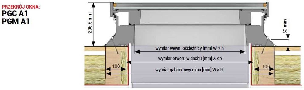 Okno wyłazowe do płaskiego dachu OKPOL PGM A1 120x90