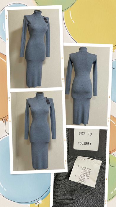 Облягаюча,ефектна сукня-гольф у мікро рубчик, віскоза, вовна,на XXS-M