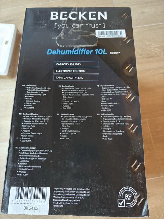 Desumidificador BECKEN 10L BDH4757 (2.1 L - 10 L/dia) como Novo