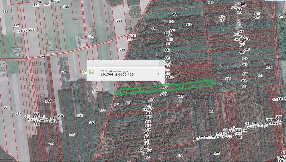 Las  0,8354 ha - Motyl Żelazna - Mokrsko -  Wieluń