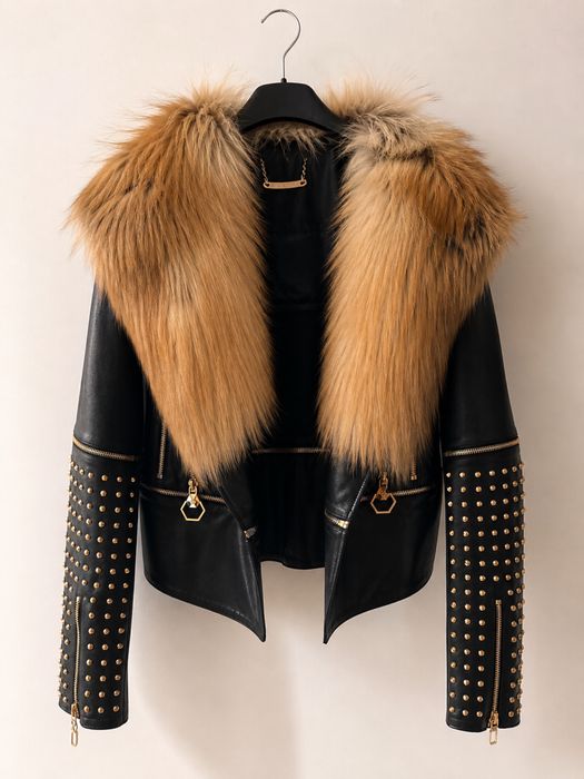Oryginalna Ranoneska PHILIPP PLEIN skora naturalna Futro Jenota QR C