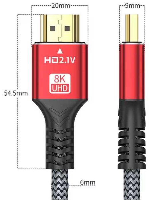 HDMI 2.1 кабель 8K UHD (1.5 м), позолочені контакти, нейлонова оплітка