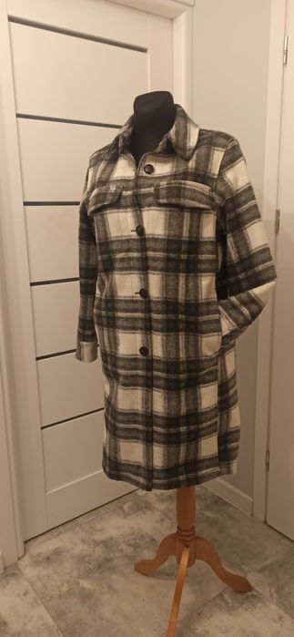 Długi koszulowy płaszcz H&M w kratę S M L