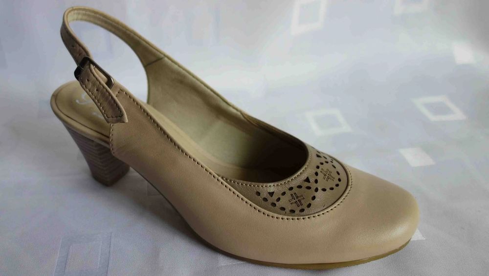 SKÓRZANE sandały damskie beż  obcas  36