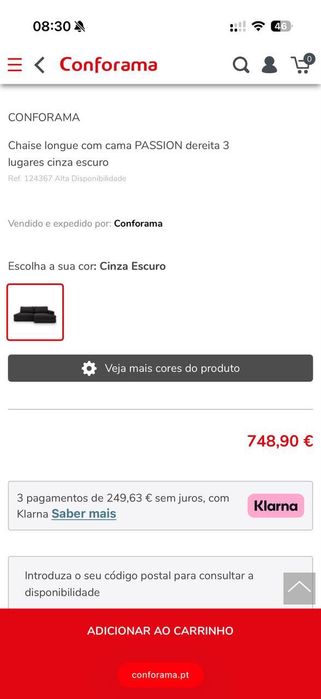 Chaise longue com cama PASSION 3 lugares cinza escuro Conforama