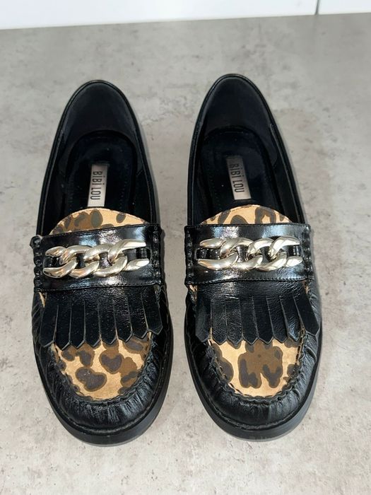 Bibi Lolu mokasyny z panterą loafersy 37 czarne