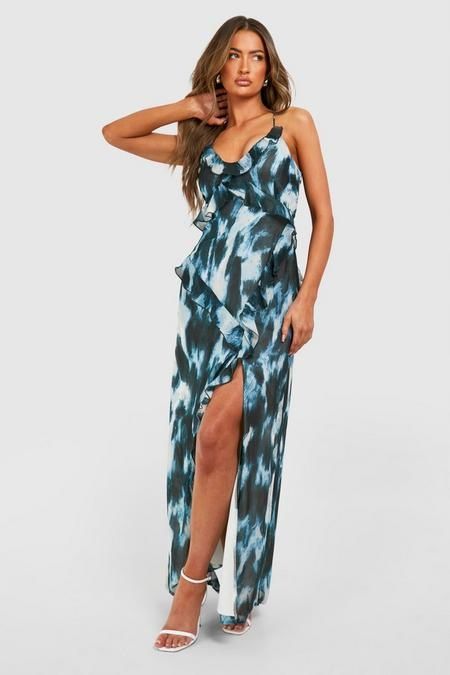 Boohoo 38 M Sukienka Wzorzysta Maxi Blue J29552