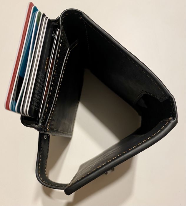 Carteira pele genuína anti-roubo RFID c/ porta moedas