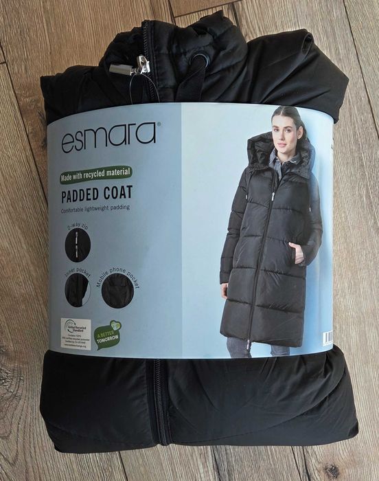 NOWA czarna długa kurtka zimowa 46 XXXL Esmara