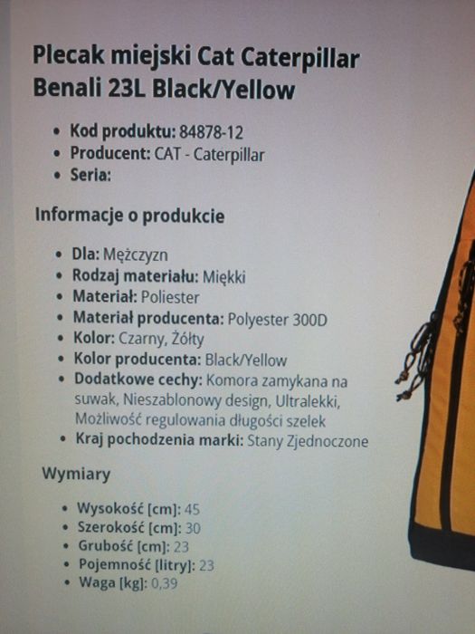 Nowy plecak Cat Caterpillar Benali 23l