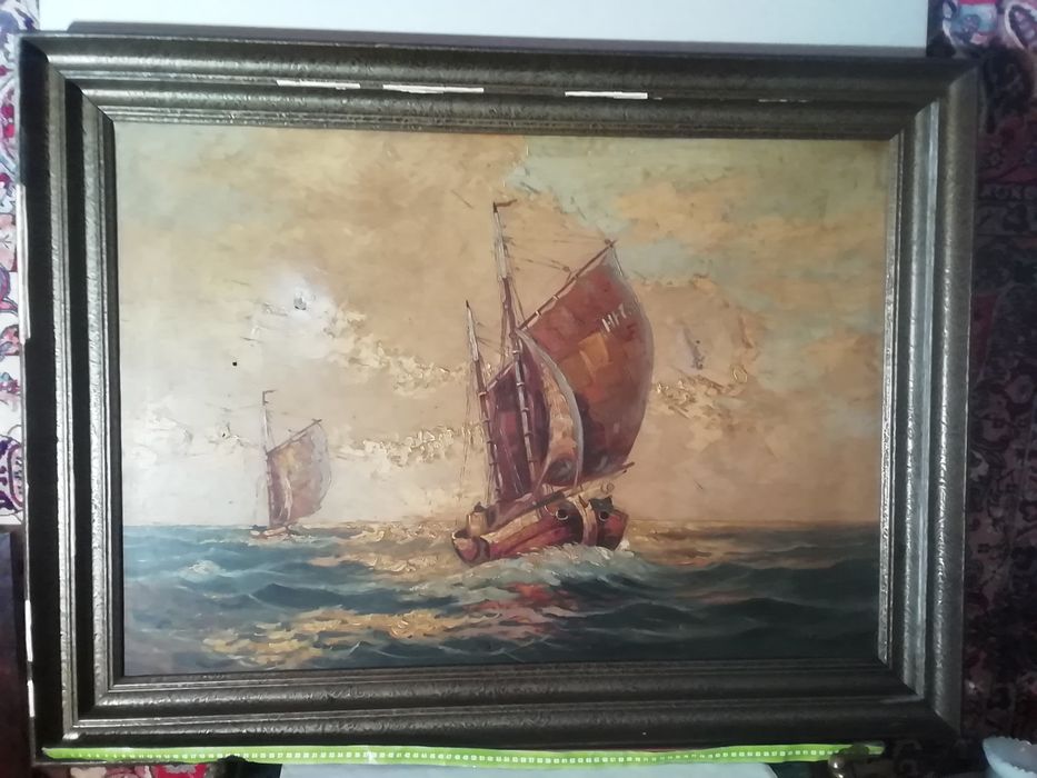 Obraz marynistyczny sygn. M. Gebert płótno olej wym. ok. 120x90 cm.