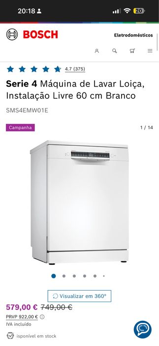 Máquina de Lavar Loiça BOSCH SMS4EMW01E (14 Conjuntos