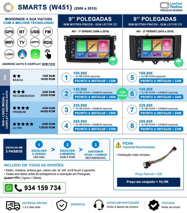 #(AGOSTO) Rádio SMART 451 e 453 | GPS Android 15 BT USB APPS WIFI | CARPLAY • ANDROID AUTO