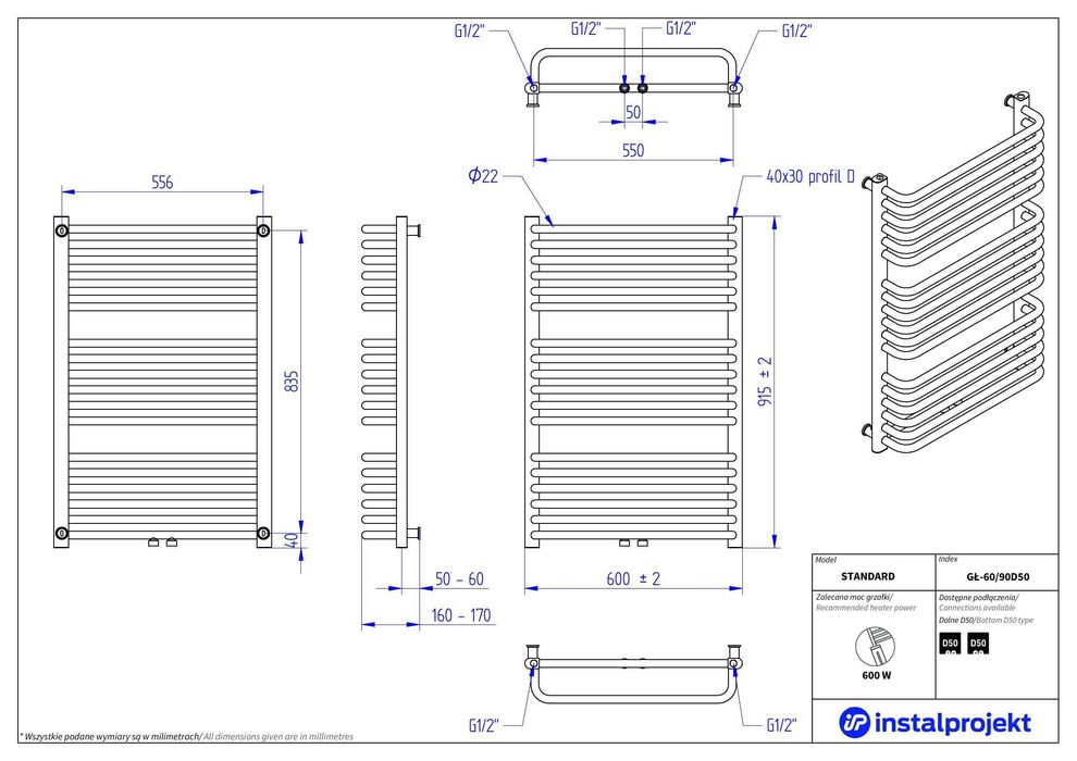NOWY grzejnik InstalProjekt GŁ-60/90 - łazienkowy / szczebelkowy
