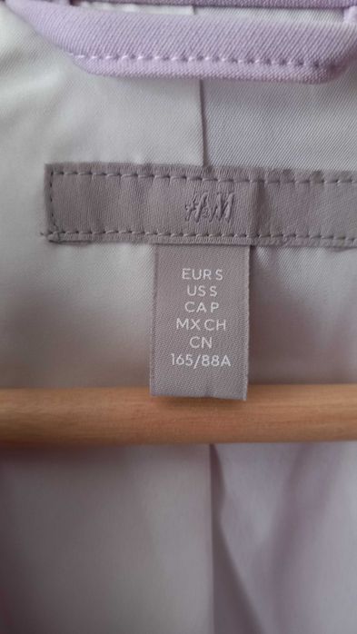 H&M damska marynarka długa dwurzędowa wiosenna fioletowa oversize M