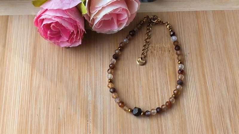 Piękna bransoletka agat brązowy nowa z kamieni naturalnych