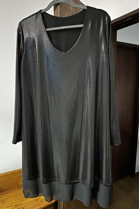 Vestido solto, preto manga comprida XL