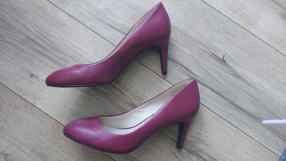 Modne bordowe szpilki czółenka skóra naturalna premium Autograph 40