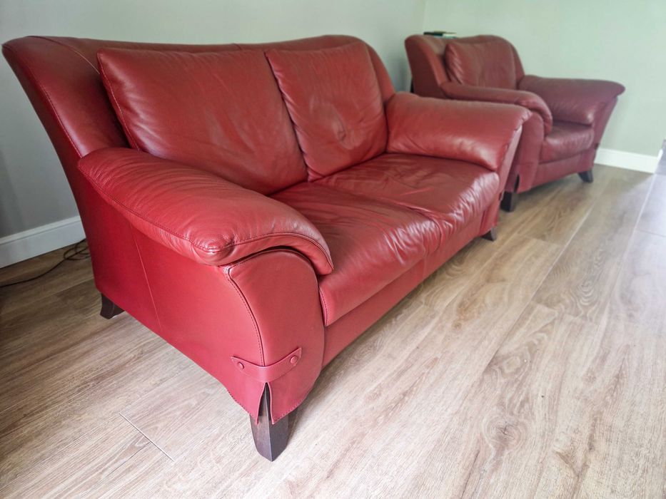 NATUZZI, Włochy – Sofa skórzana 2-osobowa + fotel