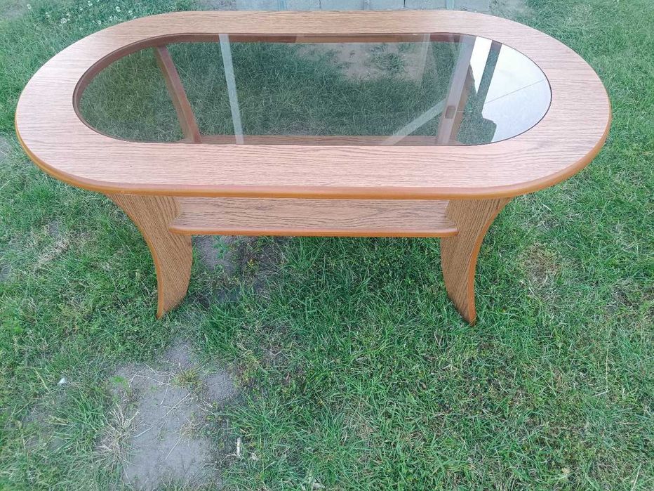Ława owalna ze szkłem i półką do salonu, na taras lub na działkę