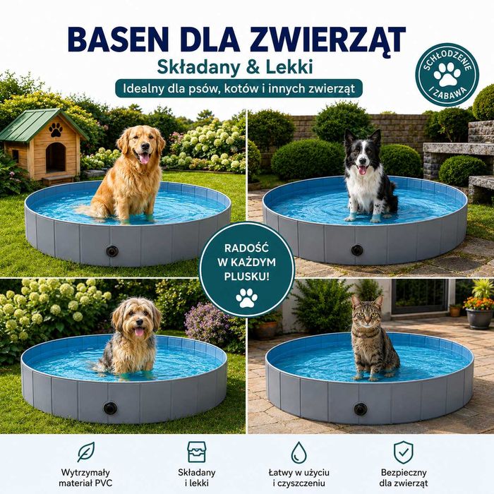 DUŻY basen dla PSA zwierząt OGRODOWY rozporowy SKŁADANY kojec 120X30 CM