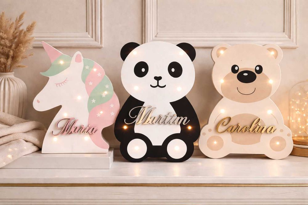 Quadro Infantil de madeira com luz Led Personalizável com Nome