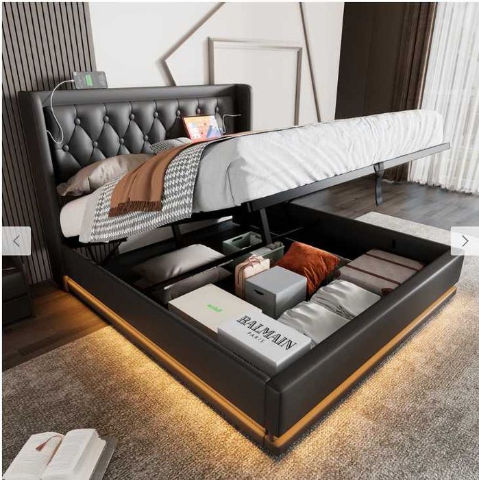 (NOVO)NA CAIXA! Cama Casal 140x200cm Com Baú Hidráulico e Cabeceira.