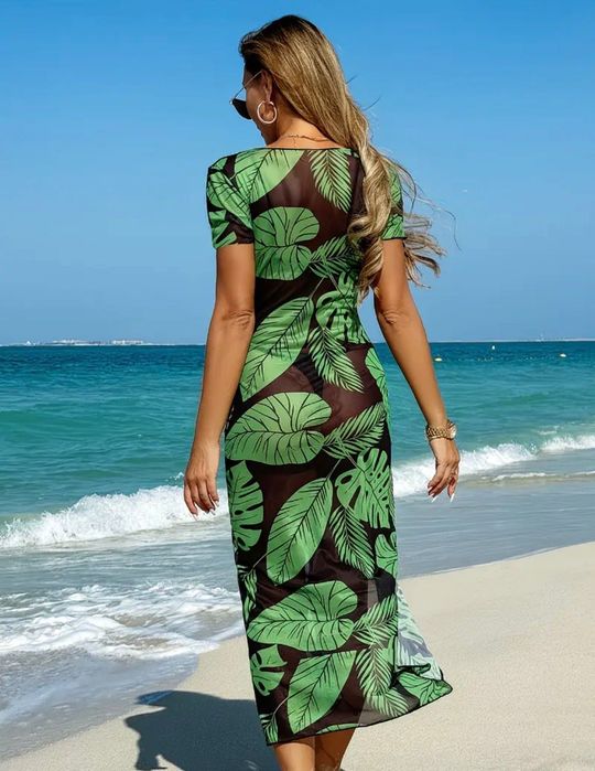 Нова шикарна пляжна сукня з коротким рукавом зелена стильна платья