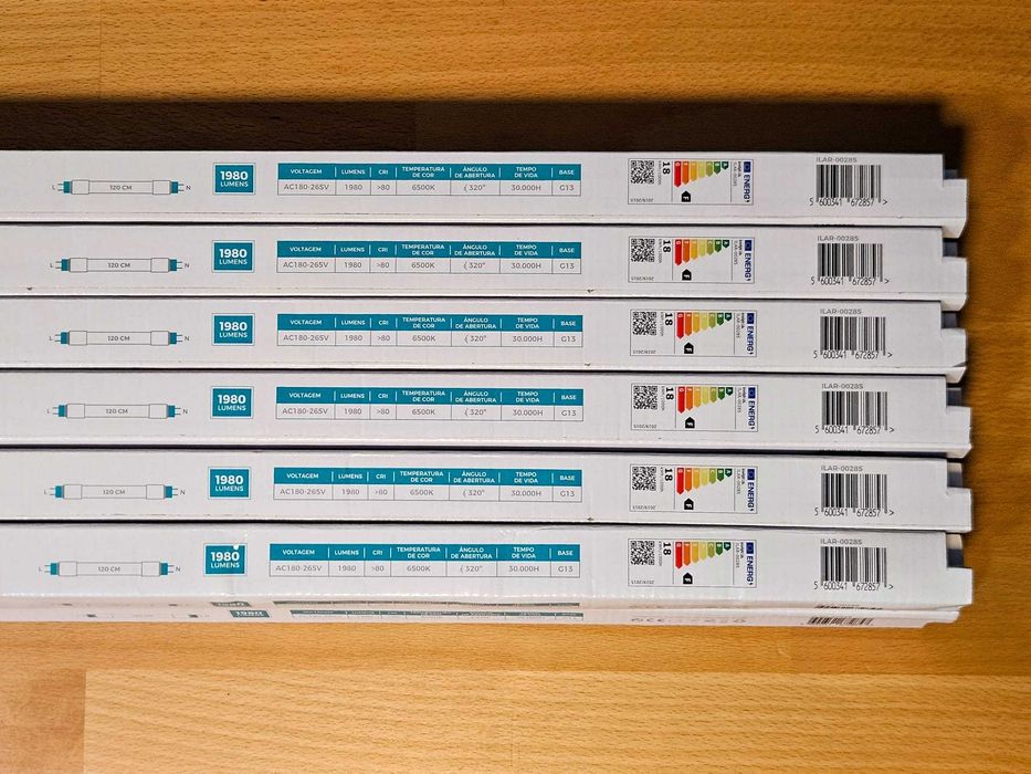 6x Tubo LED T8 120cm 18W 6500K G13 2 lados – ARON Light – NOVO