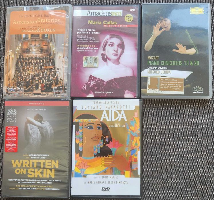 5 DVD [Mozart/M. Uchida; M. Callas; Benjamim; Aida; Bach/S. Kuijken]