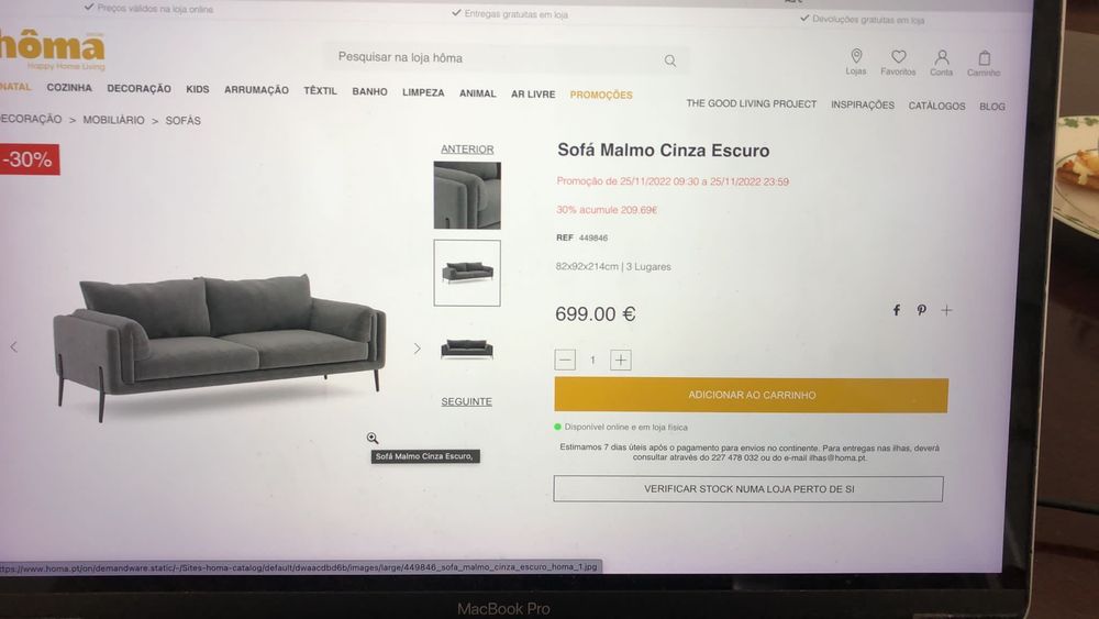 Sofá Malmo Cinza Escuro | HOMA
