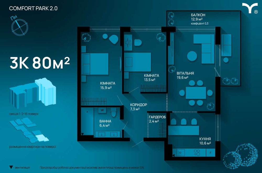 продаж 3-кім. доступне розтермінування 30 місяців.