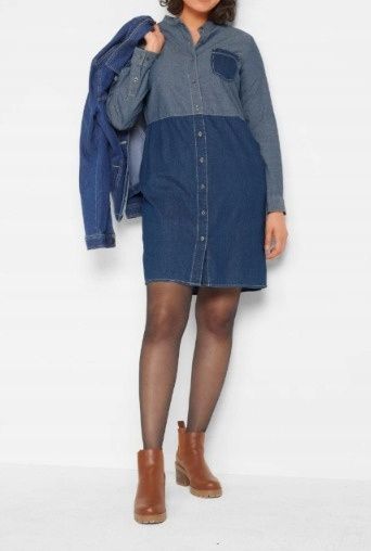 B.P.C sukienka koszulowa jeansowa dwukolorowa ze stójką r.38