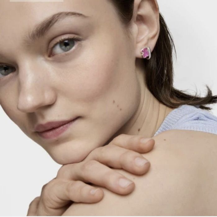 Kolczyki z misiem srebro 925 z rubinem